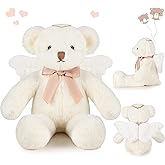 Sratte 16 Inch Angel Bear Plush Stuffed Animal with Wings Bow Soft Cute Stuffed Bear Plushies Toy for Boys Girls Birthday Baby Shower Baptism Christening Family