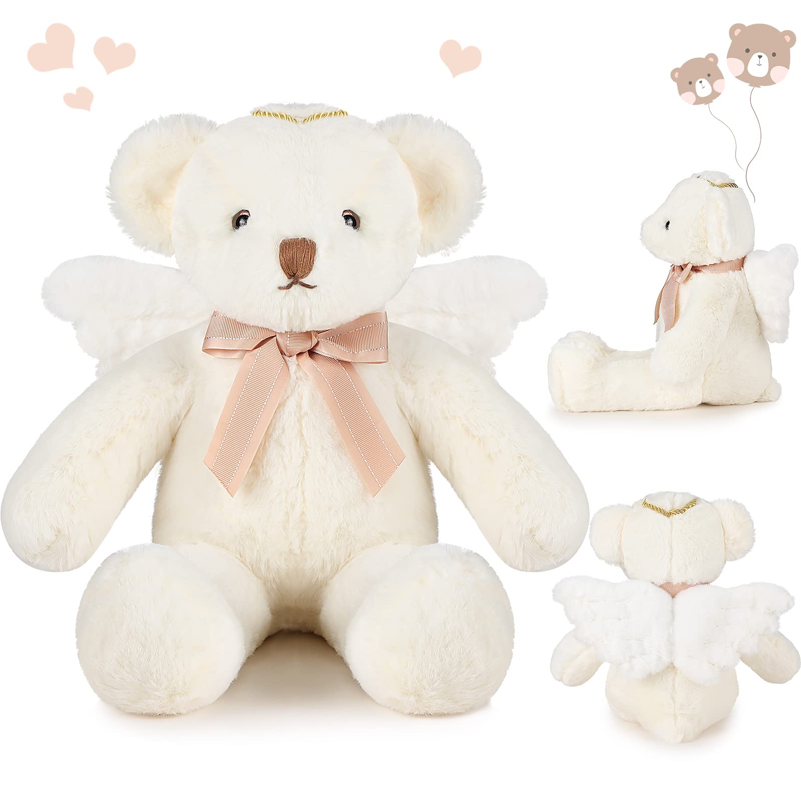 Photo 1 of Sratte 16 Inch Angel Bear Plush Stuffed Animal with Wings Bow Soft Cute Stuffed Bear Plushies Toy for Boys Girls Birthday Baby Shower Baptism Christening Family Gifts