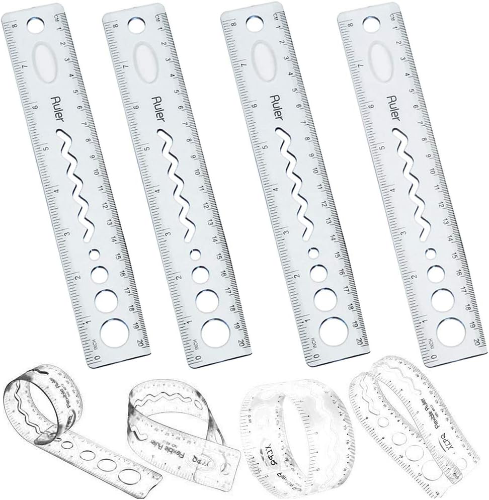 Bendy Rubber Ruler 20cm / 8 inch Unbreakable Multipack