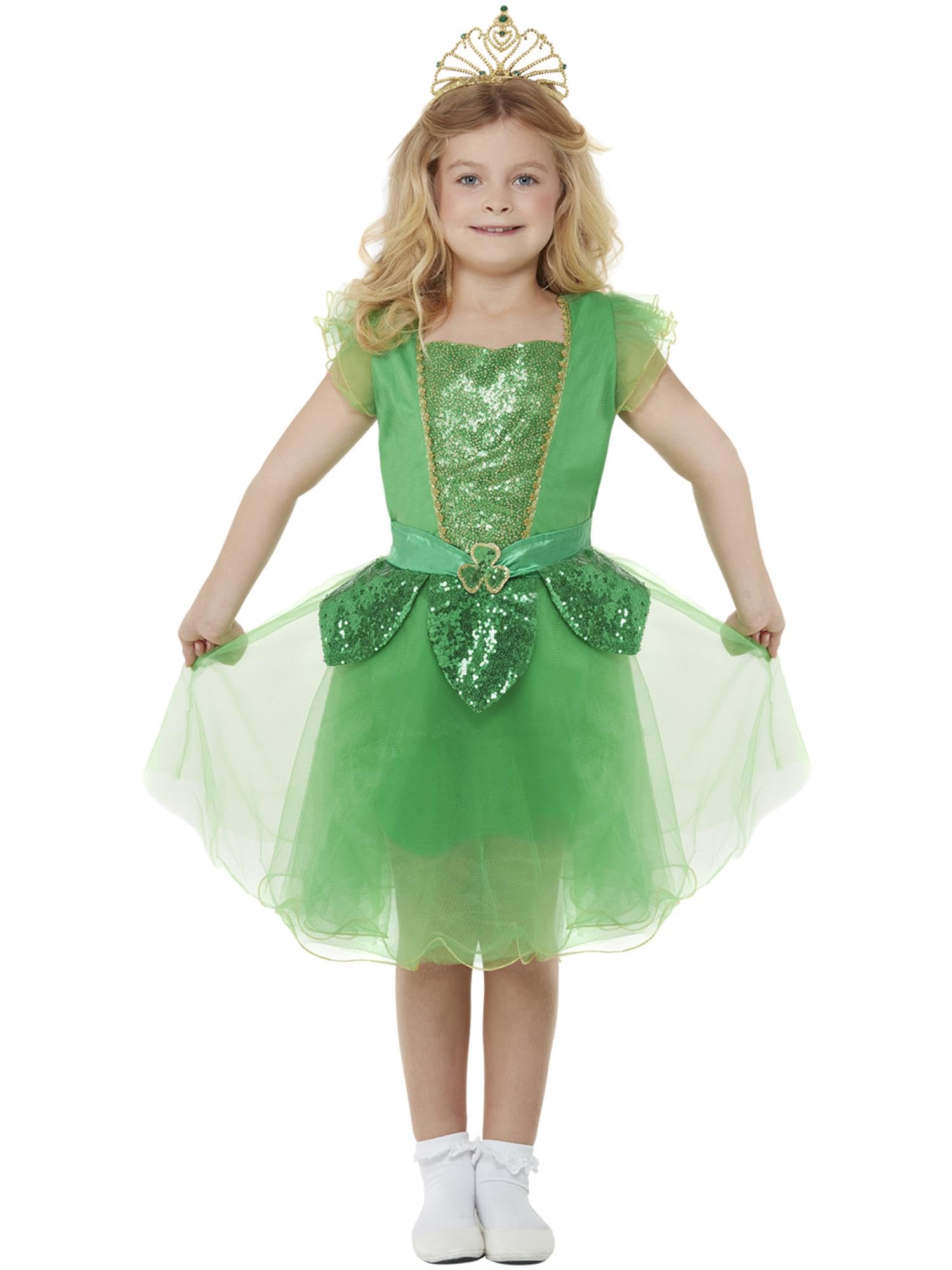 Smiffys Deluxe St Patrick's Day Glitter Fairy Costume Dress & Crown, Girls Fancy Dress, Around The World Dress Up Costumes