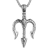 HZMAN Men Vintage Poseidon Trident Necklace, Ancient Greek Mythology Amulet Pendant