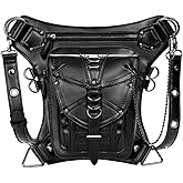 RainboSee Gothic Waist Bag Punk Tactical Drop Leg Bag Outdoor Bike Motorcycle Cycling Hiking Fanny Pack Hip/Thigh Pouch Shoulder Bag Black (Black Ring)