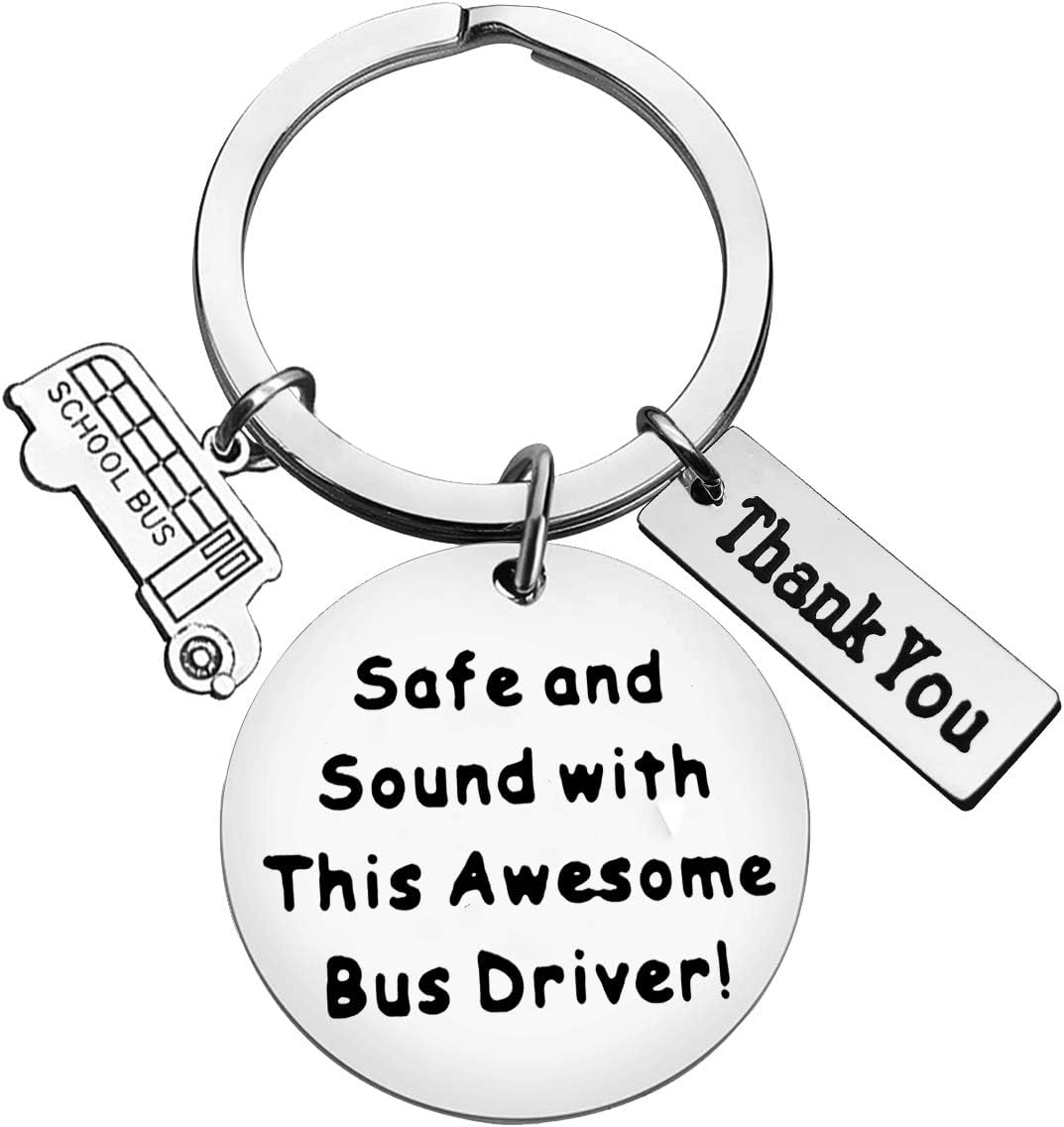 Huwujiu School Bus Driver Keyring Gifts Safe and Sound with This Awesome Bus Driver Keyring School Bus Driver Appreciation Gift Birthday Christmas Gifts Thanksgiving Day Gifts for School Bus Driver