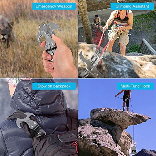WodsWod Grappling Hook, Stainless Steel Outdoor Folding Gravity Hook, Load Up to 170lbs for Climbing, Hiking, or Tree Limb Removal
