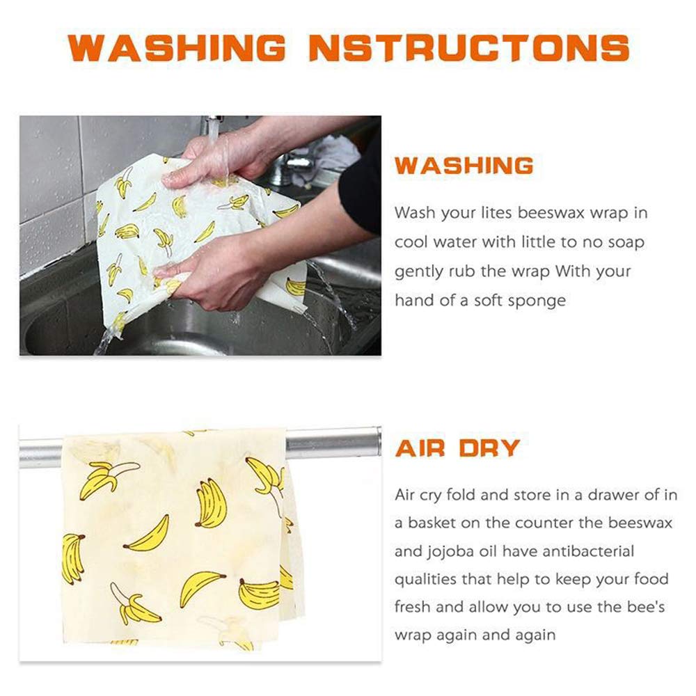 MANISHO Reusable Food Wraps Assorted 3 Pack Eco Friendly Organic Sustainable Plastic Free Food Storage 1 Small 1 Medium 1 Large - Banana