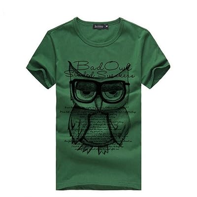 Stylish Owl Print Men's Cotton T-Shirt in Green Kuwait Ubuy