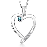Gem Stone King 925 Sterling Silver Blue Diamond and White Moissanite Heart Pendant Necklace for Women | 0.17 Cttw | Gemstone April Birthstone | Round 3.5MM | With 18 Inch Chain