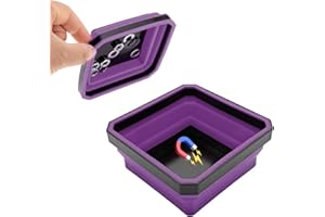 Yourkar Collapsible Magnetic Parts Tray, 4.5 Inch Foldable Magnetic Square Silicone Tray, Tool Tray Set with Double-Sided Magnetic Base for Screw Bolts Nuts Pins, Car Accessories (Purple)