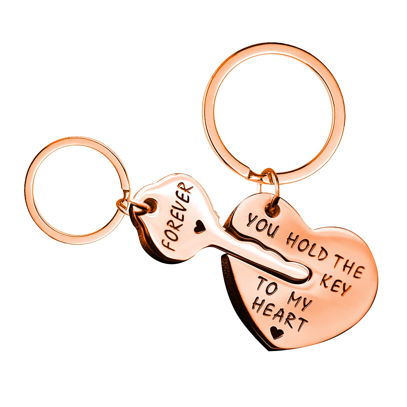 Uloveido Stainless Key and Heart Puzzle Matching Keychain, Couples Keyring You Hold The Key To My Heart Forever SN150 (Rose Gold)