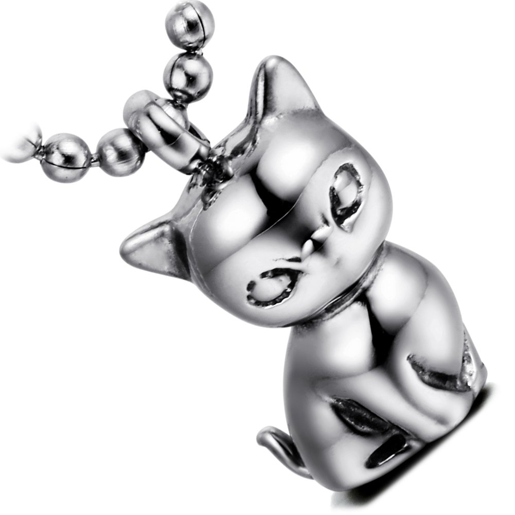 Cupimatch Girls Stainless Steel Cute Kitty Cat Necklace Pendant, 22" Ball Chain