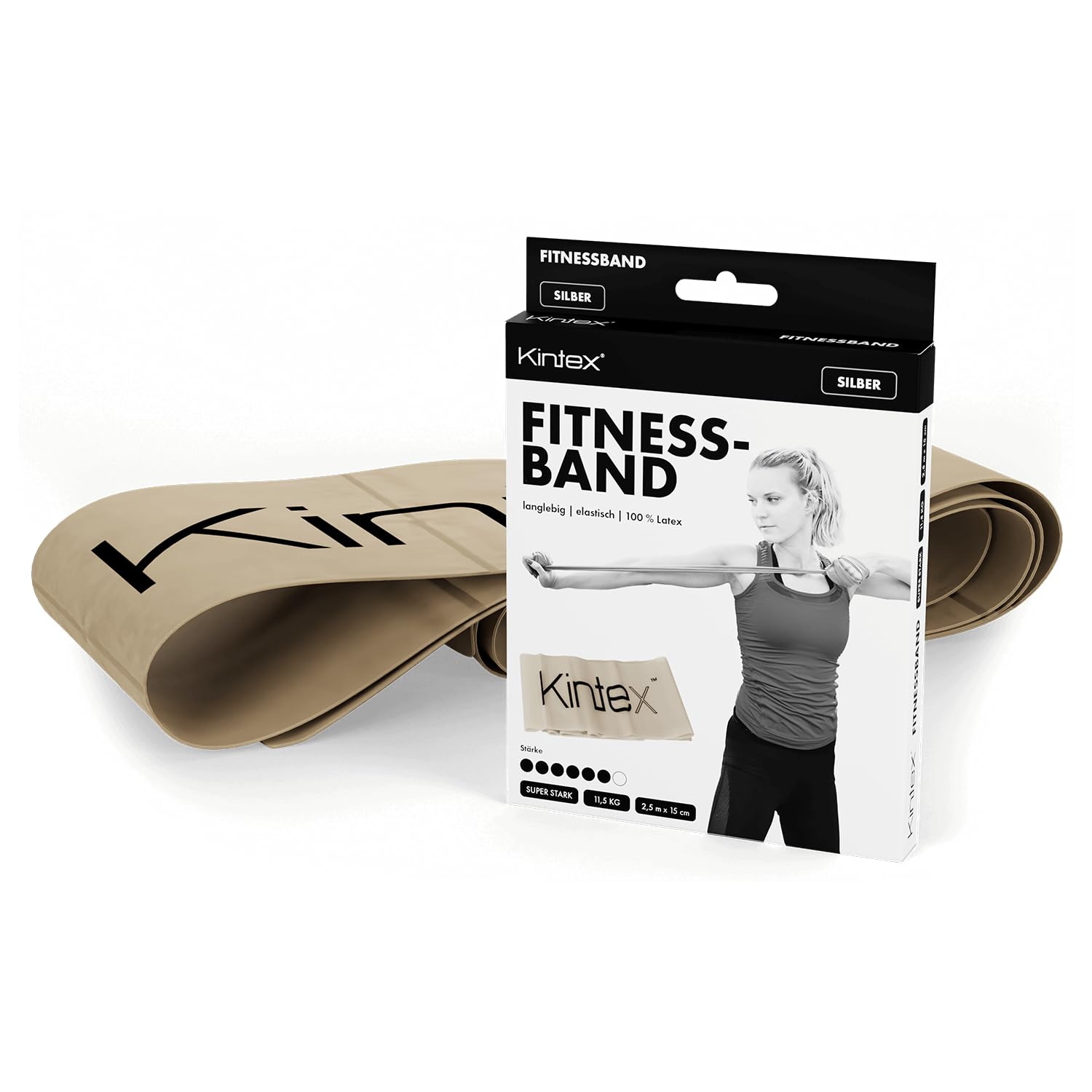 Kintex Unisex Gymnastic Band Latex Band 2.5 m x 15 cm Fitness Band, Silver, One Size