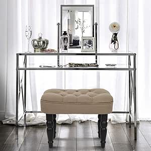 Taburete de tocador de estilo vintage con patas de madera maciza para