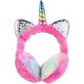 Cydiwn Cute Unicorn Earmuffs for Girls Sequin Shinny Ear Warmers Soft Plush Winter Earmuff Covers for Outdoor Winter