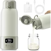 VISNOK Portable Bottle Warmer, 17oz Large Capacity Milk Warmer for Baby, Fast Heating for Breast Milk &amp; Formula &amp; Water, Long Battery Life Portable Milk Warmer for Travel with Pasteurization, Green
