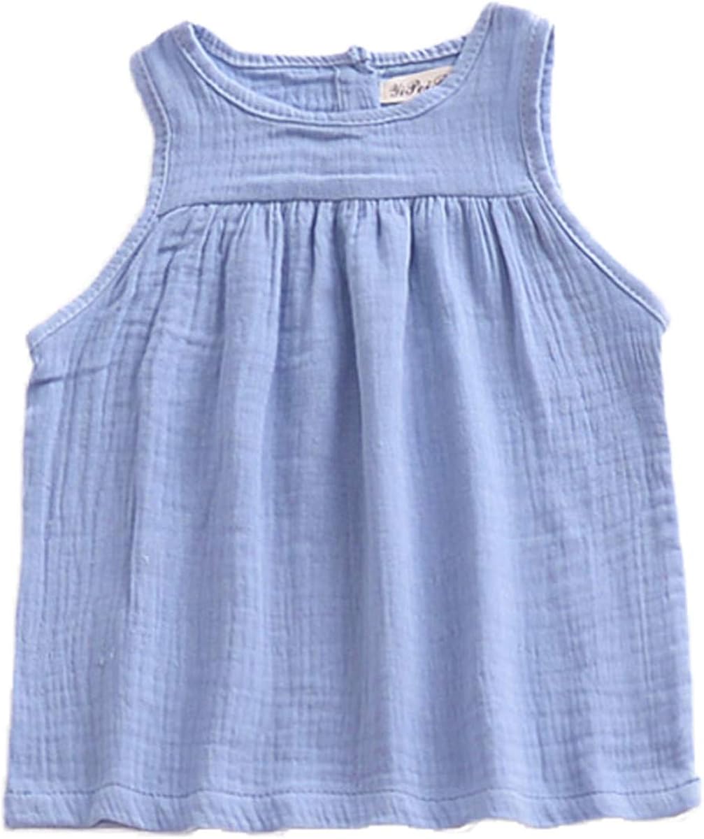 YAKETERA 3 Pack of Baby Toddle Infant Girls Cotton Linen Blend Tank Tops T Shirts Blouse: Clothing