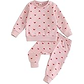 Nokpsedcb Baby Girl Valentine 's Day Outfits Long Sleeve Sweatshirt and Drawstring Pants with Pockets Toddler Clothes