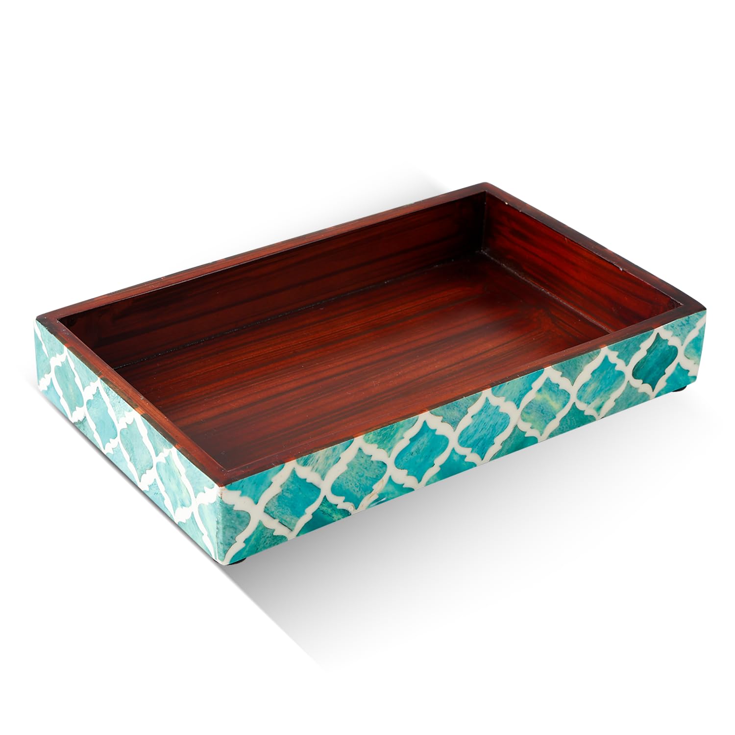 Handicrafts Home 10x6 Green & White Small Bathroom Tray, Vanity Organizer for Perfume, Cosmetics & Jewelry, Decorative Bathroom Tray, Guest Towel Holder, Decorative Napkin Holder, Countertop Storage — image 1