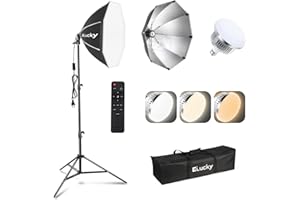EZLucky 20" Softbox Lighting Kit, 3000K-6500K 85W LED Bulbs, Remote, 63" Tripod, Professional Softbox Photography Lighting Kit for Studio, Portrait, Video Recording