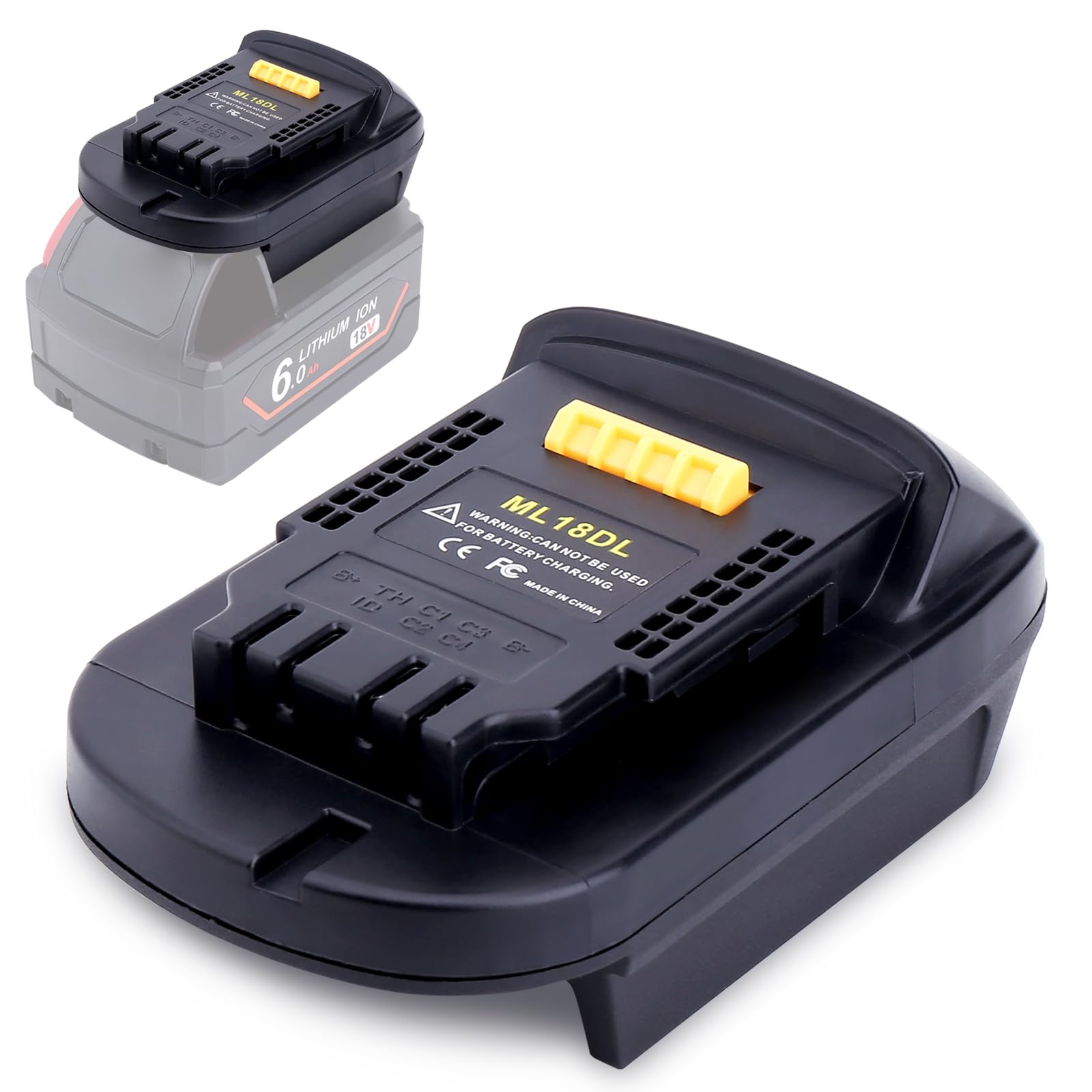 Photo 1 of Biswaye ML18DL Adapter Compatible with Dewalt 20V Max Tools, Compatible with Mil-Waukee M-18 18V Lithium Battery to Replacement for DeWalt 20-Volt MAX Lithium Battery