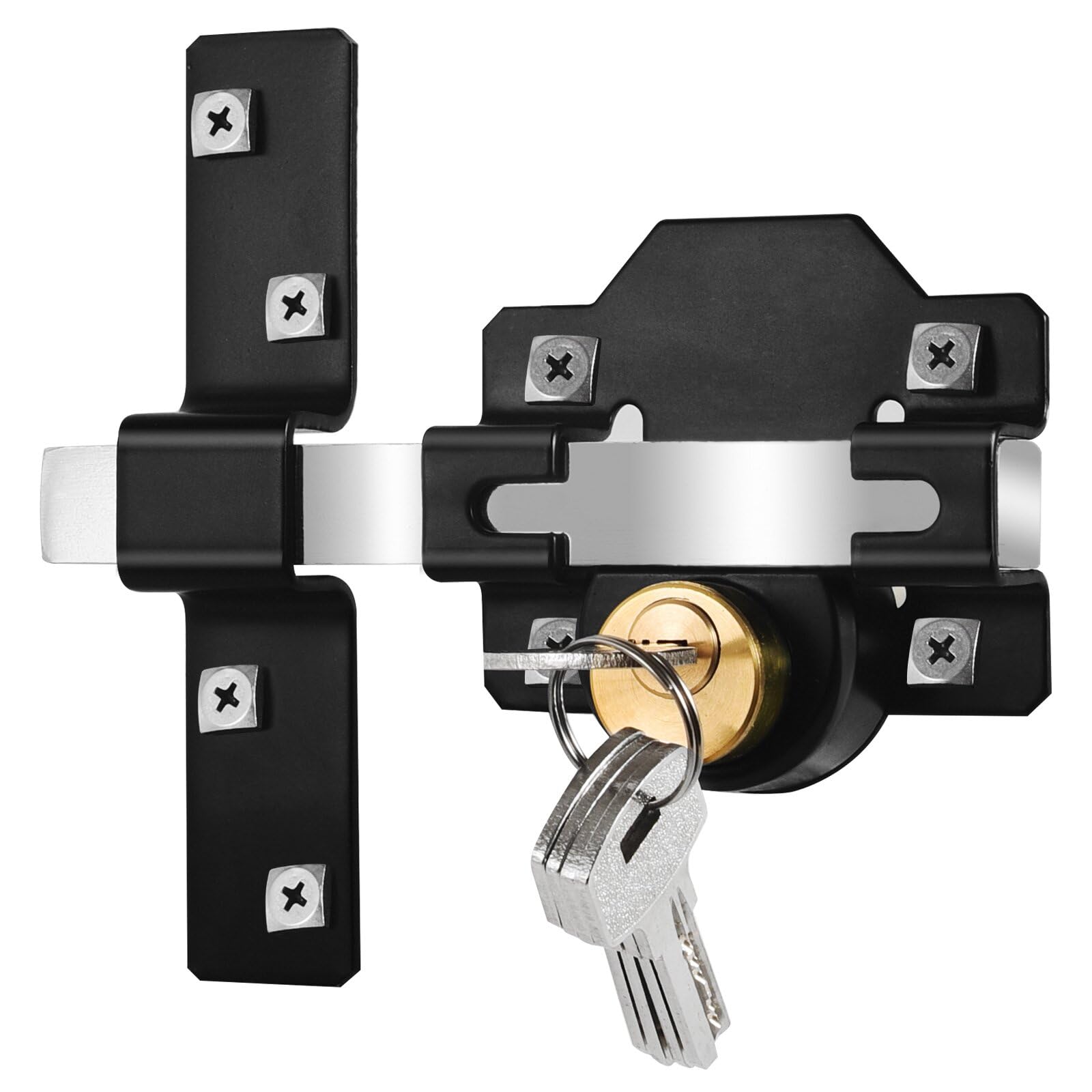Mortrise Lock, Long Throw Gate Lock for Wooden Gate, Double Sides Locking, Suitbale for 50mm Thickness Door, 5 Keys