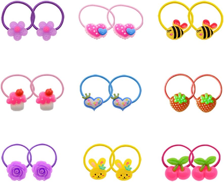 18 Pcs (9 Pairs) Cartoon Toddlers' Elastic Hair Ties Girls' Hair ropes Kids Ponytail Holder