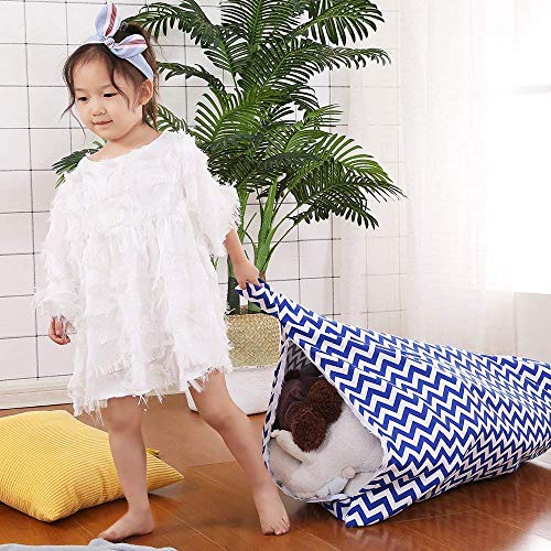 Stuffed Animal Bean Bag Storage for Kids and Adults. Premium Canvas Bean Bag Chair Cover - Cover ONLY(Chevron Print Blue 200L/52 Gal) - Thumbnail 6