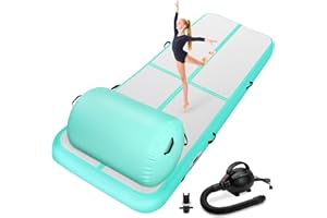 KIKILIVE Gymnastics Air Roller Barrel and Inflatable Tumble Mat, Air Barrel and Gymnastics Air Mat with Pump for Home Use Outdoor Training Cheerleading Yoga