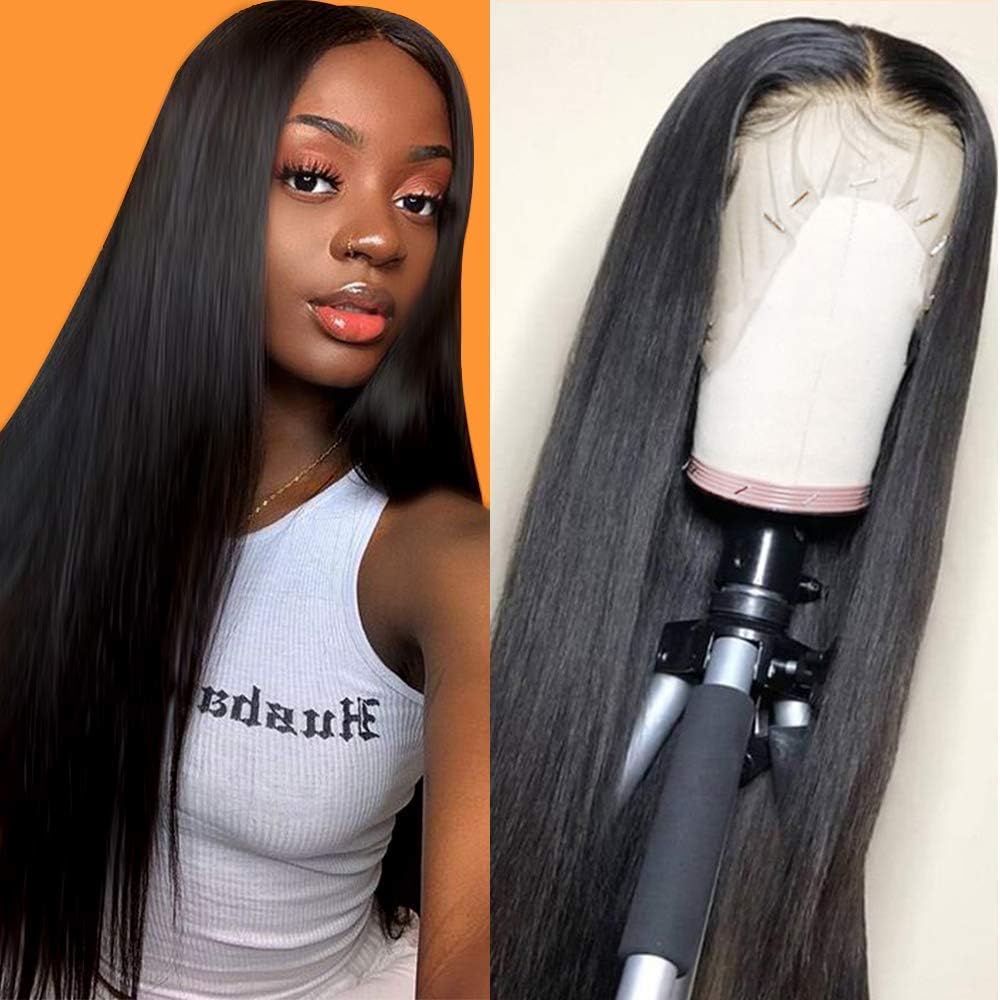 CHEETAHBEAUTY Brazilian Straight Lace Front Wigs Human Hair 13x4 Lace Front Wig For Black Women Pre Plucked with Baby Hair Natural Black 150% Density (10inch)