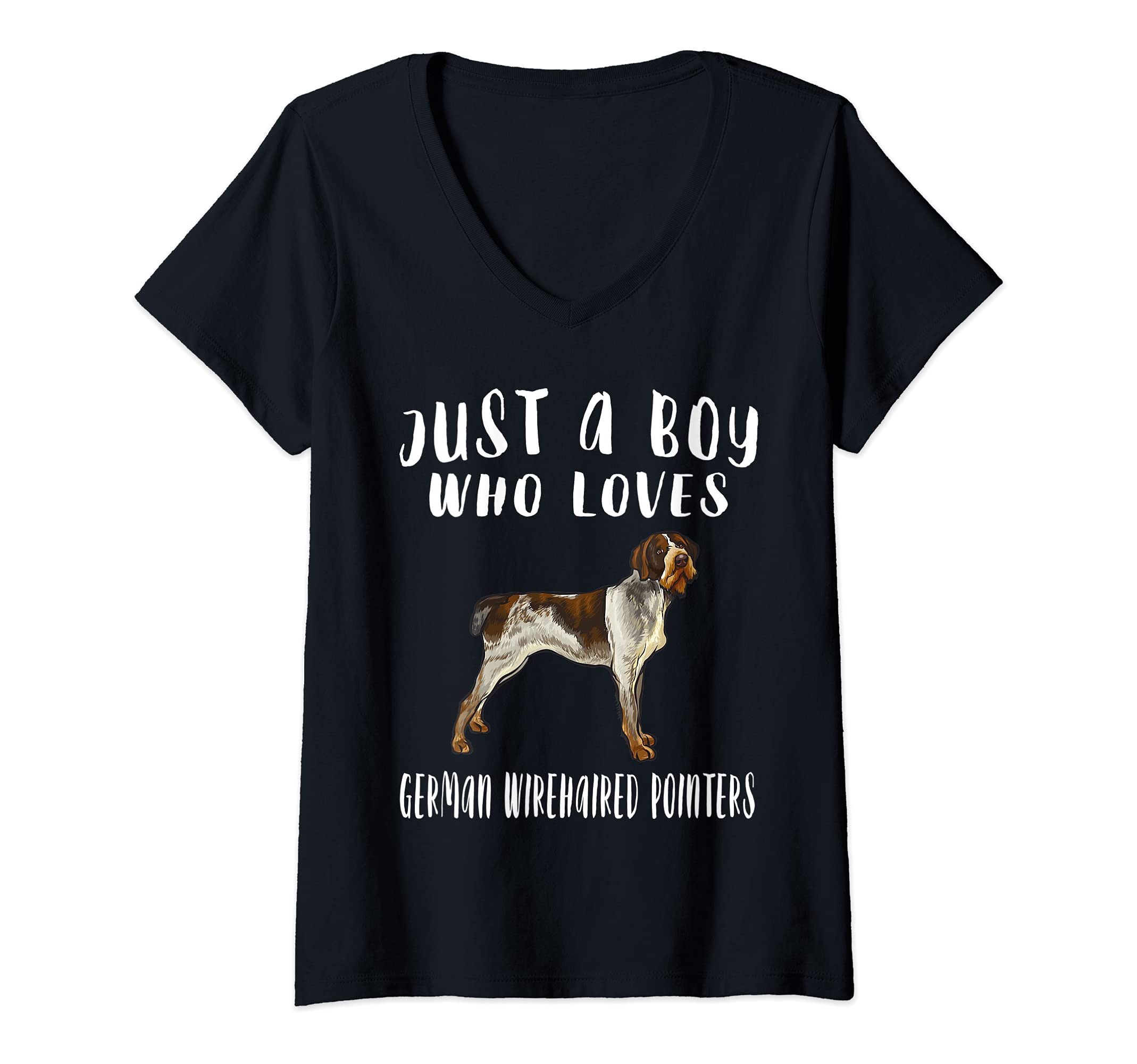 Womens Im Just A Boy Who Loves German Wirehaired Pointers Dog V-Neck T-Shirt
