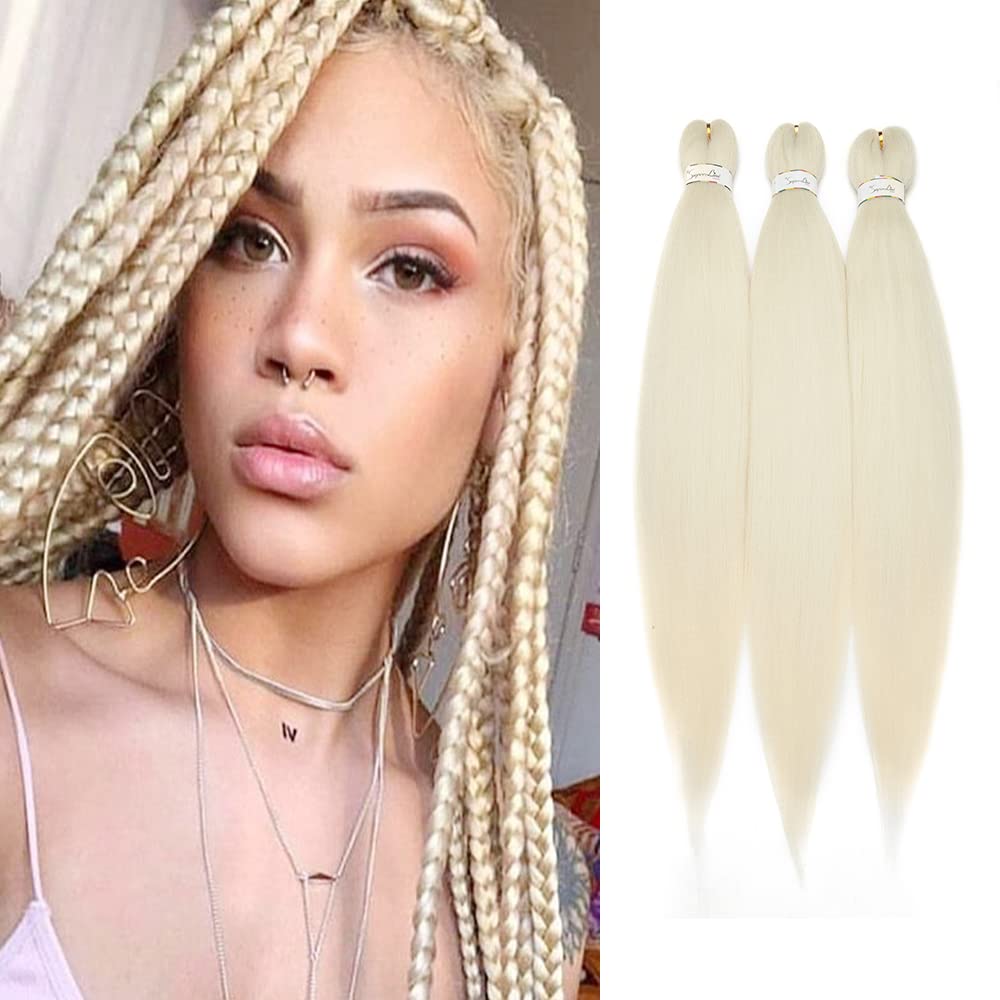 26" Pre Stretched Braiding Hair Professional Hot Water Setting Synthetic Fiber Crochet Braids Braiding Hair Extensions Twist Braid 3 Bundles/Lot Bleach Blonde