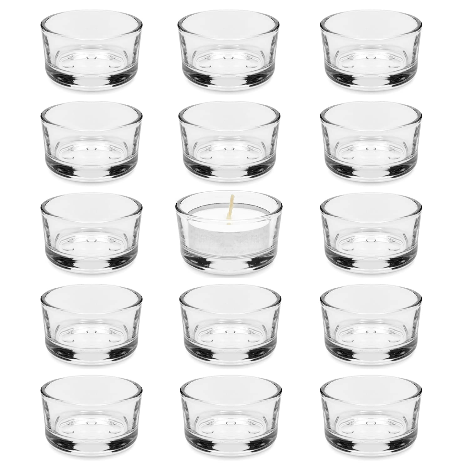 Glass Candle Holder, Tea Light Candle Holders (Set of 15) Glass Candlestick with a Diameter of 4.5 Centimeters, Suitable Party Decorations for Weddings, Birthdays, and Holidays, Engagement Candle