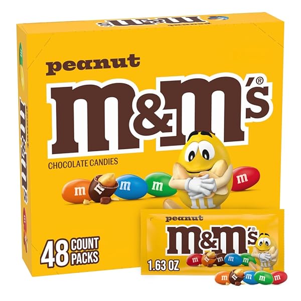 M&M’S PEANUT CHOCOLATE CANDY, FULL SIZE 1.74 OZ BAG, PACK OF 48 BULK CANDY CHOCOLATE