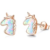 Unicorn Stud Earrings S925 Sterling Silver Hypoallergenic Created Opal Earrings Cute Unicorn Gifts for Women Daughter Birthday Present
