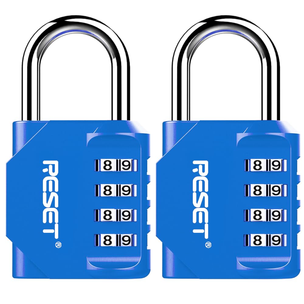 RESET-060 4 Digit Combination Padlock, Outdoor Lock, Indoor Padlock, Ideal for School Locker, Gym Locker, Fence, Gate, Hasp, Shed, Toolbox, Sky Blue, 2-Pack