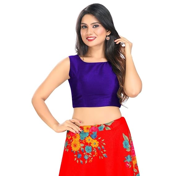 Women'S Brocade Padded Back Open Hooks Sleeveless Saree Blouse (VFJ-45)