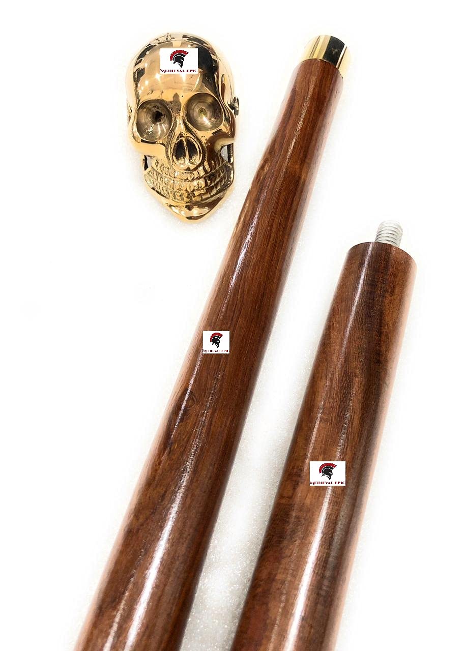MEDIEVAL EPIC Walking Sticks For Men Women Seniors Wooden Canes With Detachable Brass Knob Handle Brass Finish Folding Decorative Cane 36 Inch