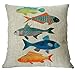 decorbox Cotton Linen Square Decorative Fashion Throw Pillow Case Cushion Cover Colorful Fish (16 X16, Beige)