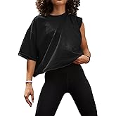 UEU Women's Comfy Basic Workout Gym Short Sleeve Crop Tops Casual Loose Oversized T-Shirts