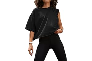 UEU Women's Comfy Basic Workout Gym Short Sleeve Crop Tops Casual Loose Oversized T-Shirts