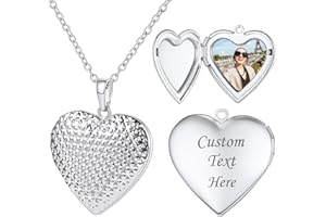 U7 Locket Necklace Custom Text Heart/Oval/Round Shape Locket Necklace Personalized Flower Lockets Jewelry with 18-20 Inch Cha