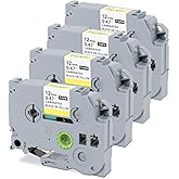 BORN4SHIP 4 Packs Replacement Brother P-Touch Label Tape, Tze Tape 12mm 0.47 Laminated Yellow Tze-631 Tz 631 Tapes Compatible with Brother Label Maker PT-D210 D220 D400 D410 D450 H110 1280 Refills