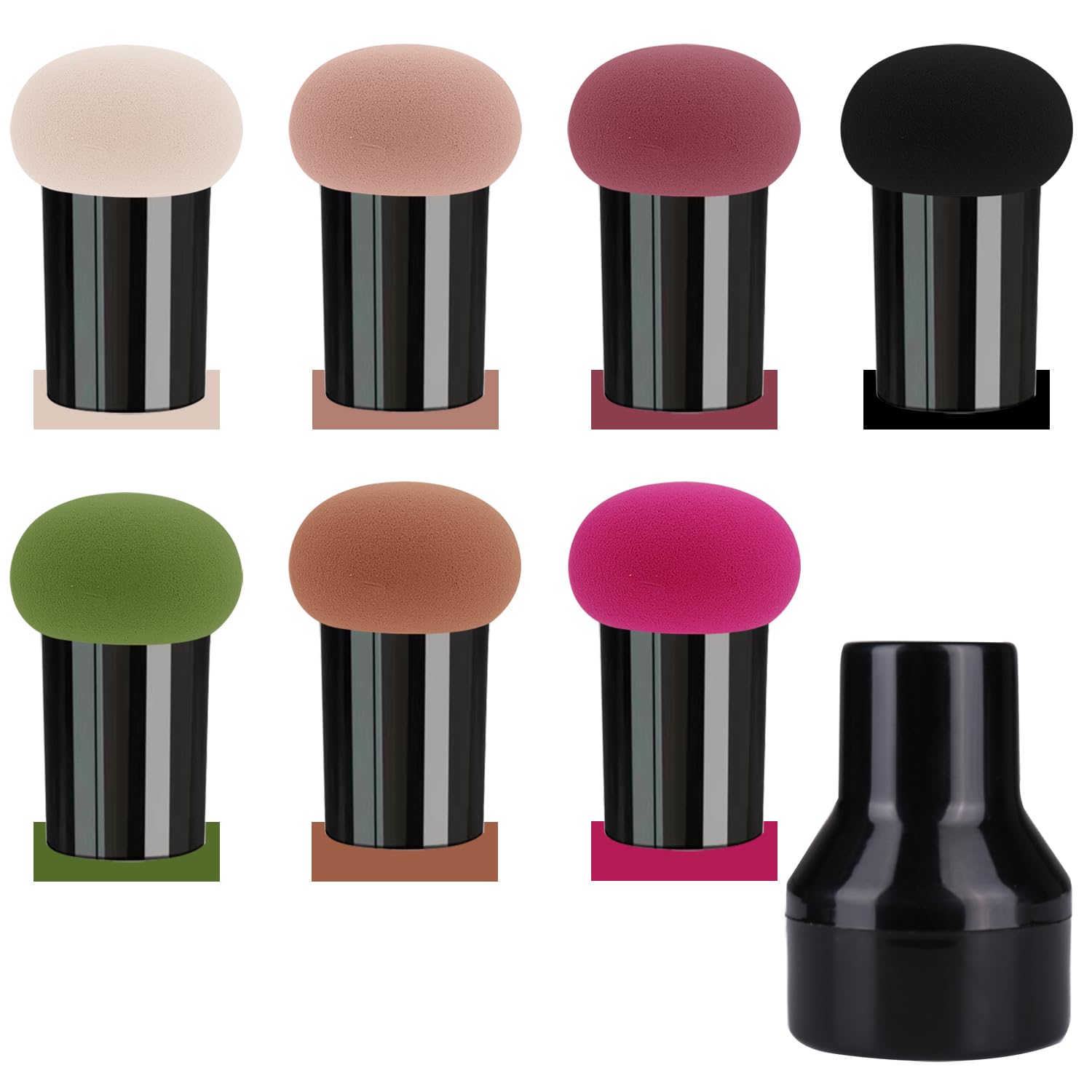 7 PCS Mushroom Makeup Sponges with Handle Case for Makeup,Dual-Use Wet and Dry Blending Sponge Powder Puff for Foundation, Concealer, and Powder