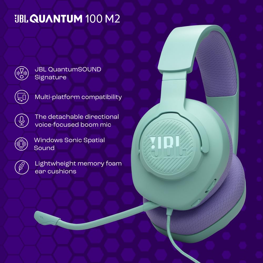 JBL Quantum 100M2 Kabelgebundenes Over-Ear Gaming Headset mit JBL QuantumSOUND Signature, 3,5-mm-Klinke, Multi-Plattform-Kompatibilität und abnehmbarem Mikrofon mit Stummschaltungsoption, Cyan 2