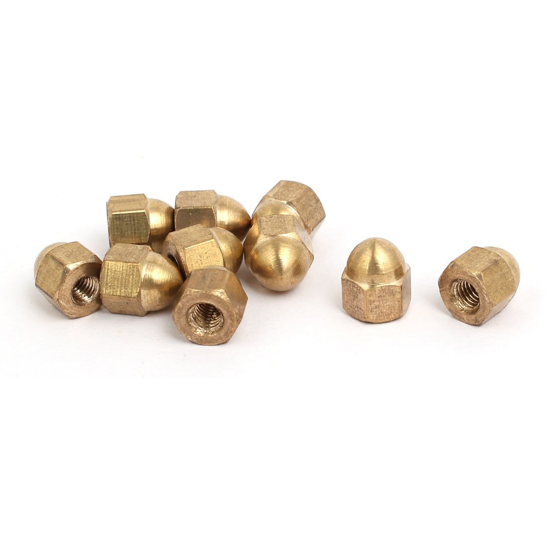 sourcingmap 10pcs M3 Female Thread Nut DIN1587 Dome Cap Head Hex Brass Tone