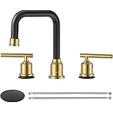 WOWOW Widespread Bathroom Faucet 3 Hole Bathroom Sink Faucet 2 Handle Vanity Faucet 8 Inch with Pop-Up Drain Black and Gold
