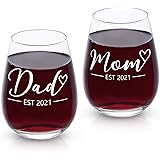 New Parents Gift 2021 - Mom Dad Est 2021 Wine Glass Set 15Oz, Unique Parent Gift for New Parents, Parents to be, New Mom and 