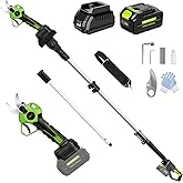 V-MODEST 2-IN-1 Electric Pole Pruning Shears Cordless, 1.6" Cutting Diameter Cordless Pruner with 15 FT High Reach Extension Pole, 21V 4.0Ah Battery Powered Pole Pruner for Tree Trimming, LCD Display