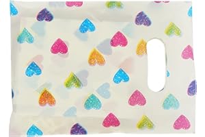 ysmile Small Plastic Shopping Bag with Handle for Small Business Retail Bag, 100 ct 5.9"x7.8" - Love Heart