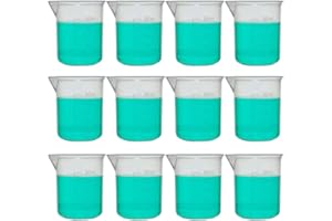 SEOH 50ml Plastic Beaker, Low Form, Reusable, Polypropylene, Molded Graduations (Pack of 12)