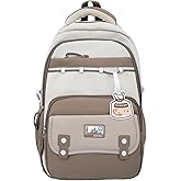Cute Aesthetic Large Waterproof Backpack for Women Y2K Casual Laptop Backpacks Preppy College Anti-Theft Daypack (Brown)